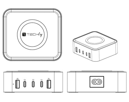 Stazione di Ricarica Wireless 65W 3xUSB-C e 2xUSB-A