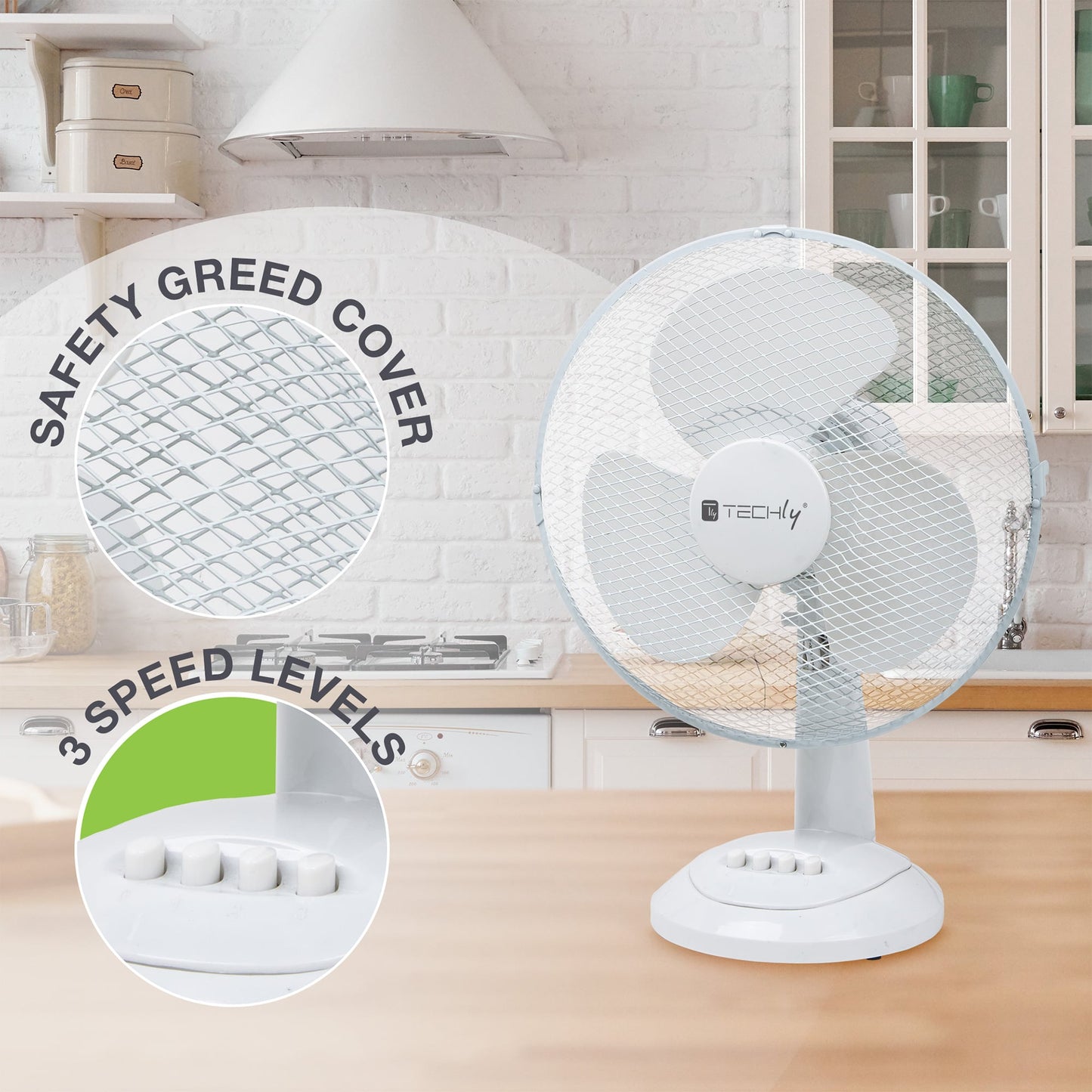 Ventilatore Rotante da Tavolo Diametro 30 cm a 3 Velocità