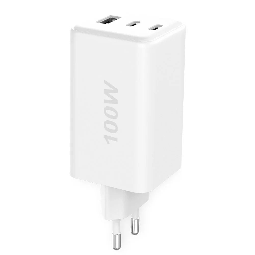 Caricatore Alimentatore GaN 100W 2x USB-C 1x USB-A Power Delivery Fast Charger Bianco