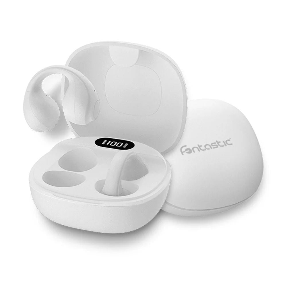 Cuffie Auricolari Wireless Aperte OWS con Custodia Smart Touch Screen LCD Bianco