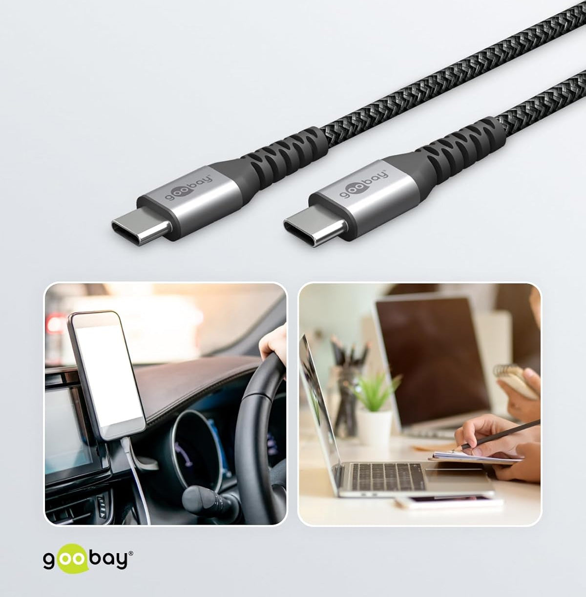 Cavo Tessile USB-C Maschio/USB-C Maschio 1 m Grigio