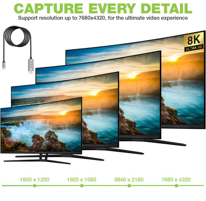 Cavo Adattatore USB-C 3.2 a Displayport 1.4 8K@60Hz 1,8 m