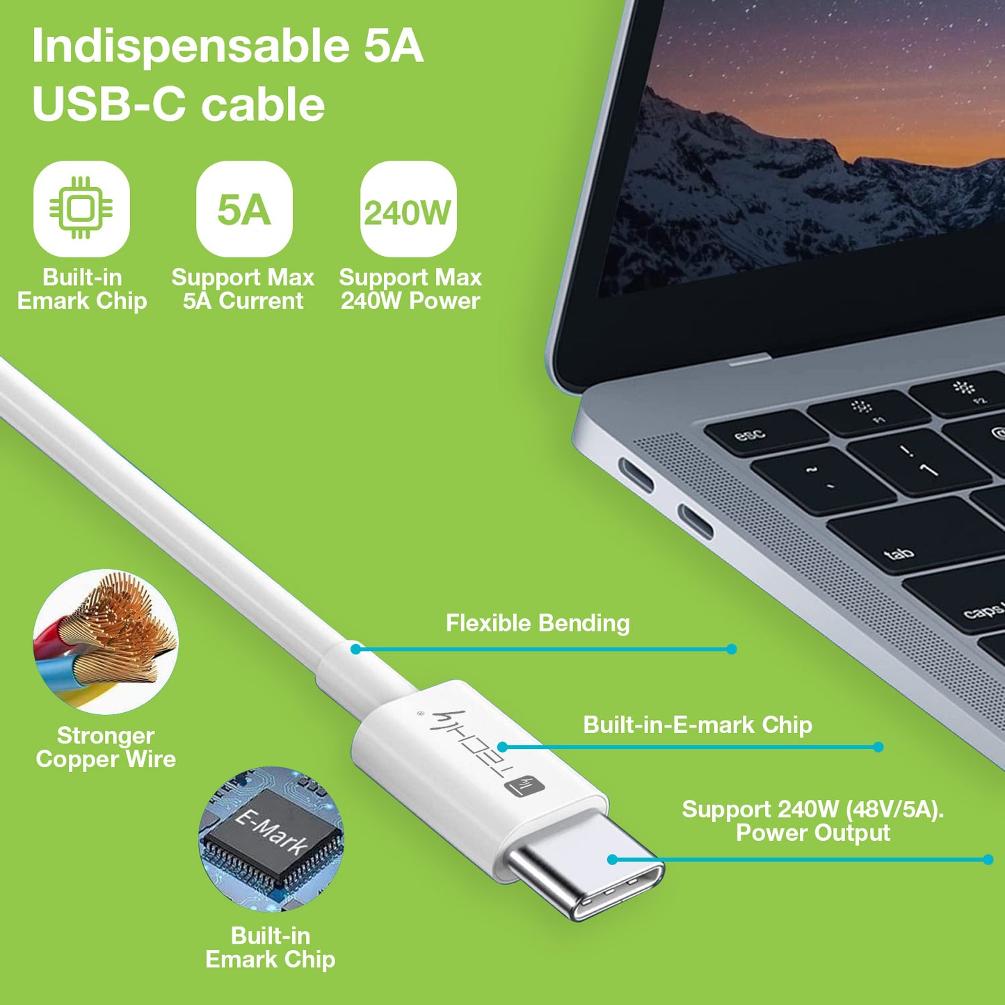 Cavo USB4 Gen3 EPR USB-C M/M 40G 240W PD3.1 8K E-Mark Certificato 1m