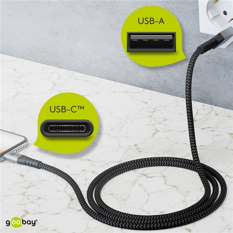 Cavo USB-C a USB A Connettori in Metallo e Rivestimento Tessuto 2,0m