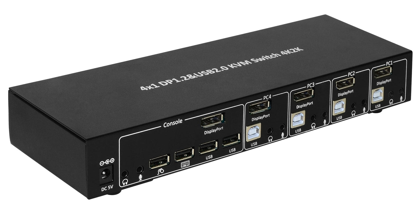 Switch KVM DisplayPort  1.2 e USB 2.0 4 porte con hub e audio
