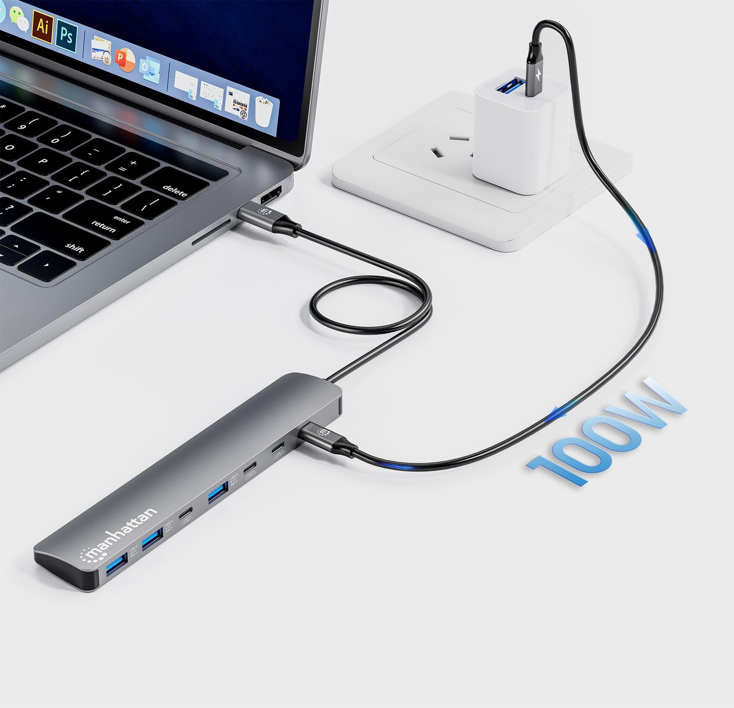 Hub 7 porte USB3.2 10G/5G 4x USB-C + 3x USB-A con Power Delivery