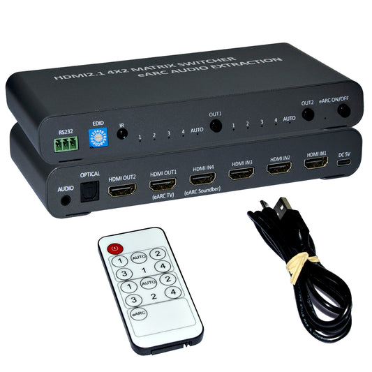 Switch Matrix HDMI 4x2 8K con Estrattore Audio Esterno