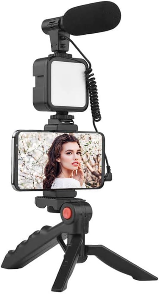 Kit vlogger professionale 4 in 1 treppiede cellulare con microfono e luce led