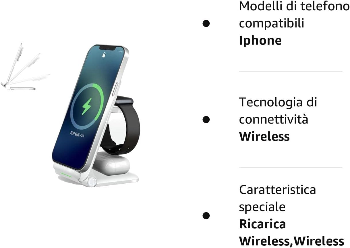 Caricatore wireless 3 in 1 pieghevole stazione di ricarica wireless rapida