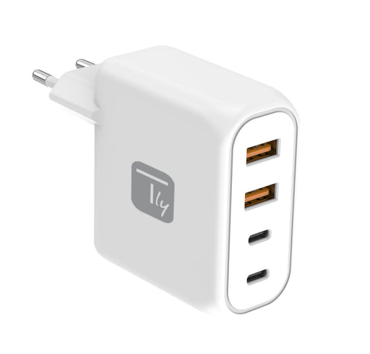 Caricatore Alimentatore 2 Porte USB-C e 2 Porte USB-A da Muro 100W per Smartphone o Tablet