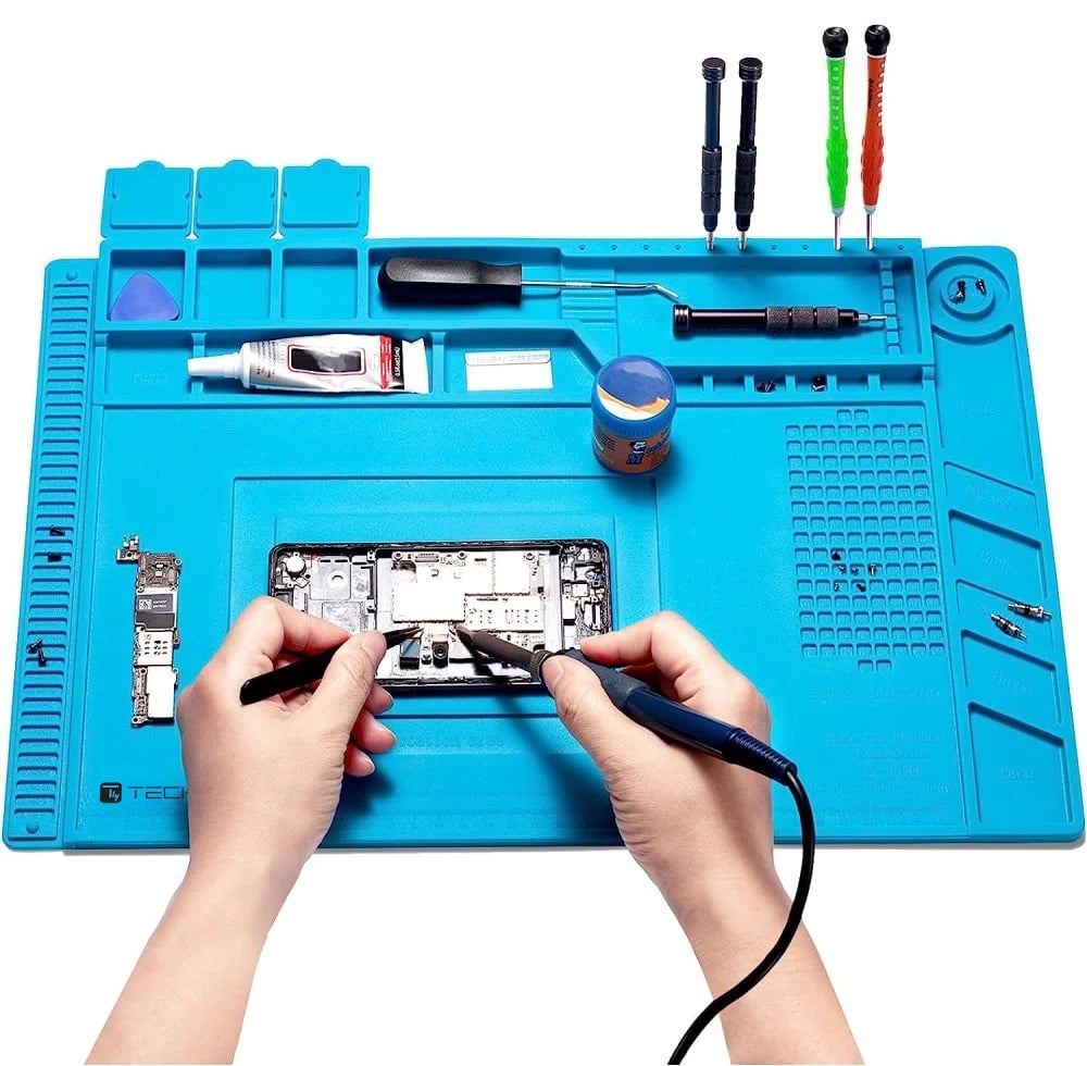 Tappeto da Saldatura e Riparazione Antiscivolo Magnetico 45 x 30 cm in Silicone Blu