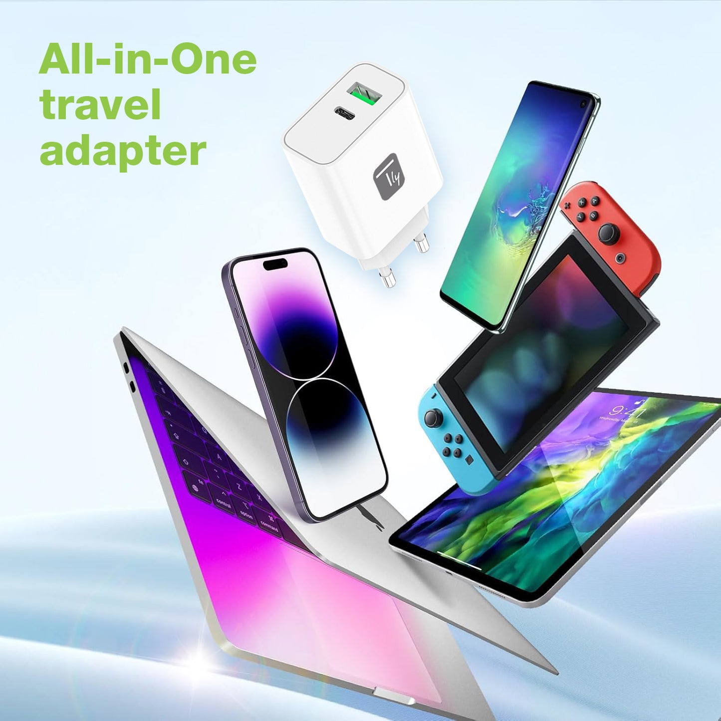 Caricatore Alimentatore GaN USB-C 30W e USB-A QC3.0 da Muro