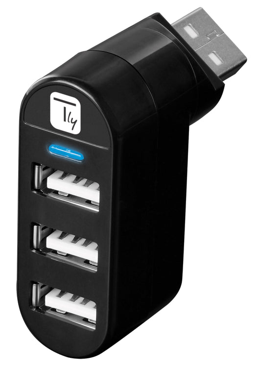 Mini Hub Rotante con 3 Porte USB 2.0 Nero