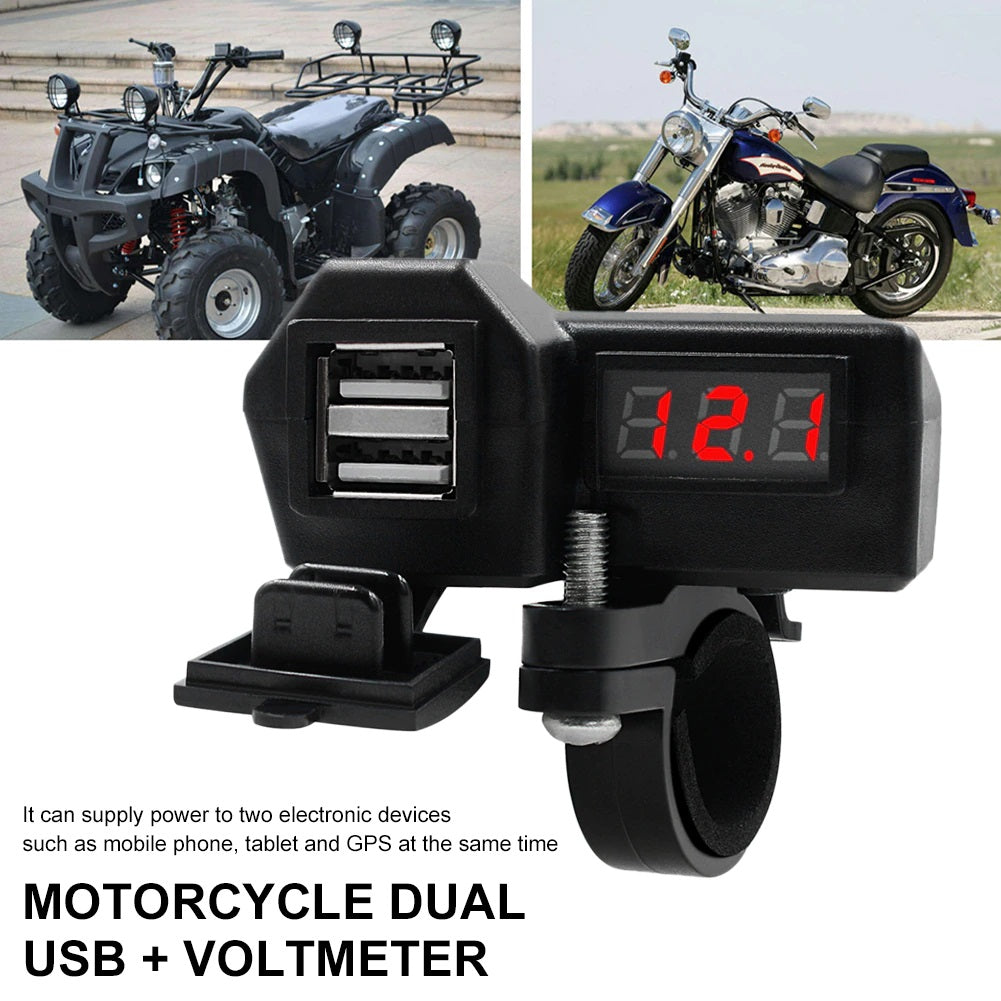 Caricabatterie Cellulare Moto Manubrio Supporto Doppia USB Presa W/ On/Off
