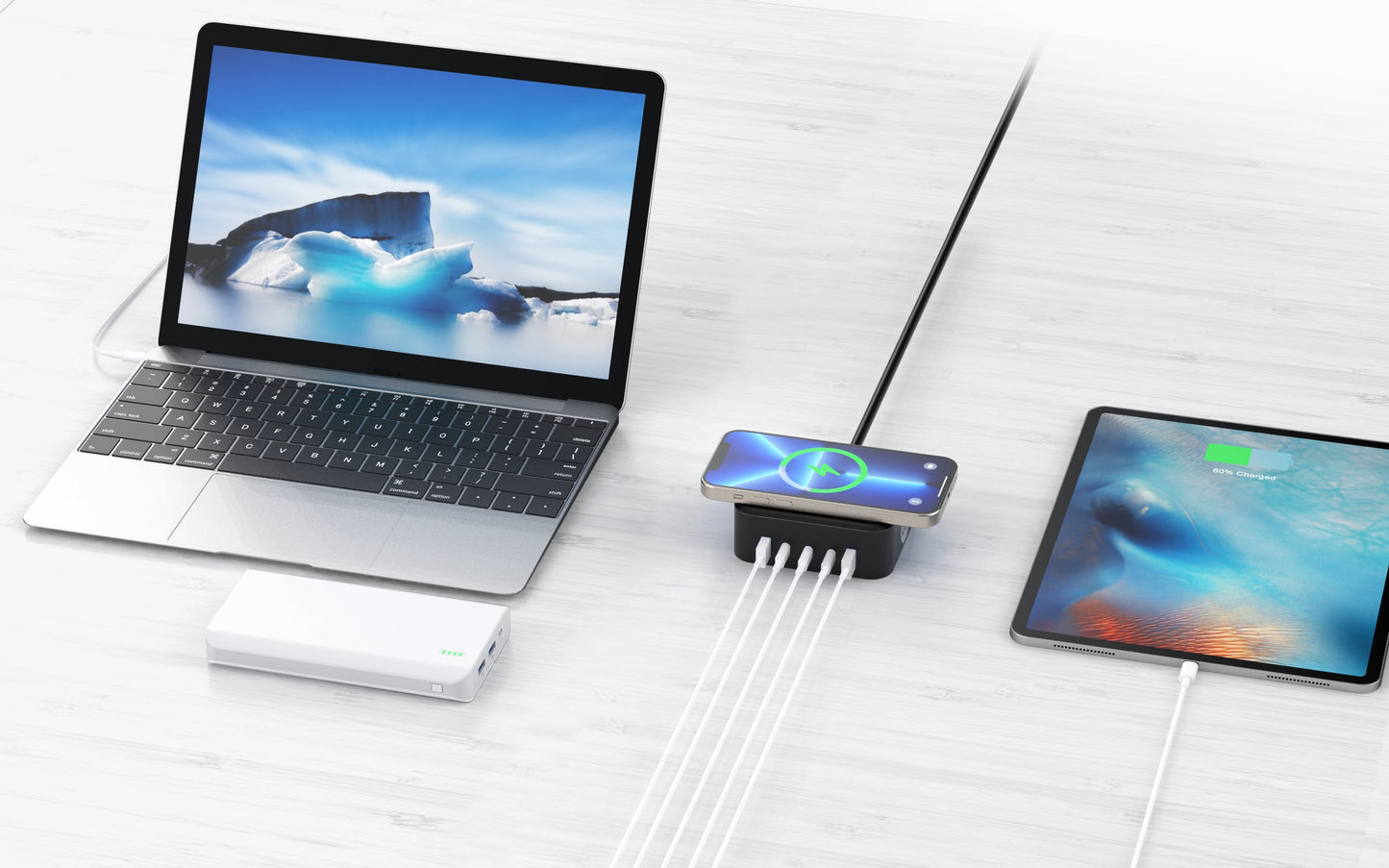 Stazione di Ricarica Wireless 65W 3xUSB-C e 2xUSB-A