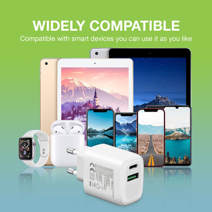 Caricatore Alimentatore GaN USB-C 20W e USB-A 18W da Muro