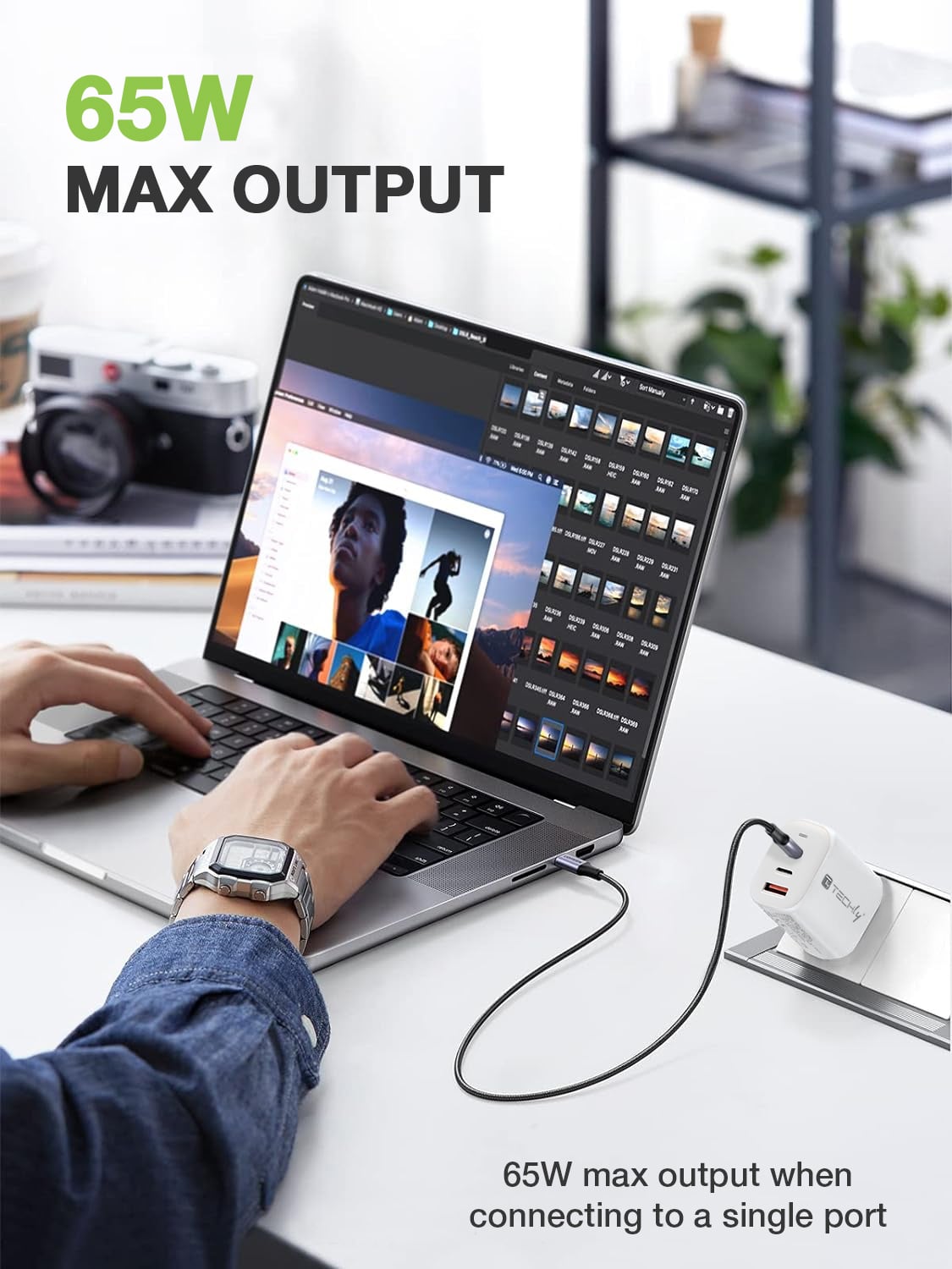 Caricatore Alimentatore 2 porte USB-C e 1 USB-A da Muro 65W