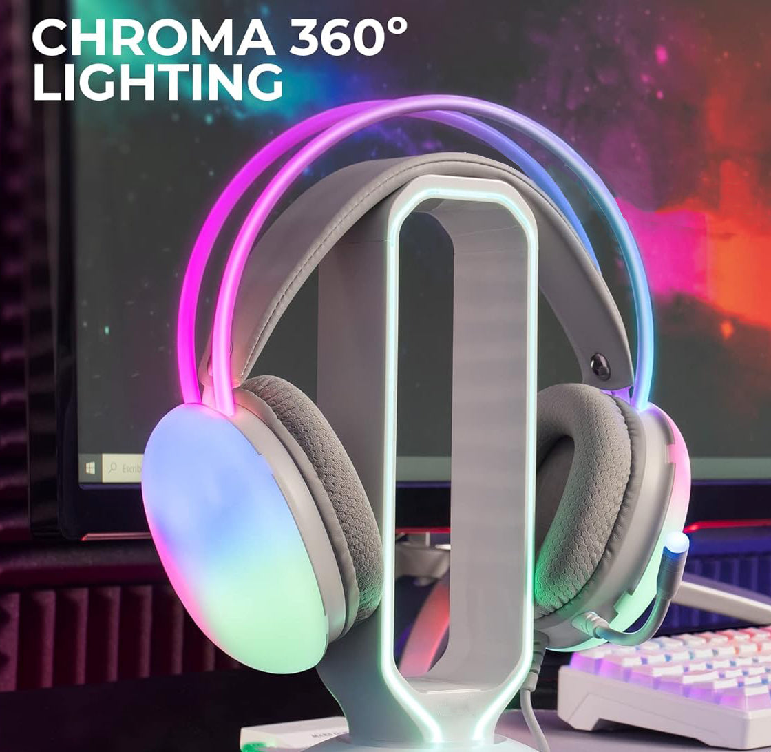 Cuffia Gaming Stereo con Microfono e Illuminazione RGB su Cuffie e Archetto Bianco FIREFLY