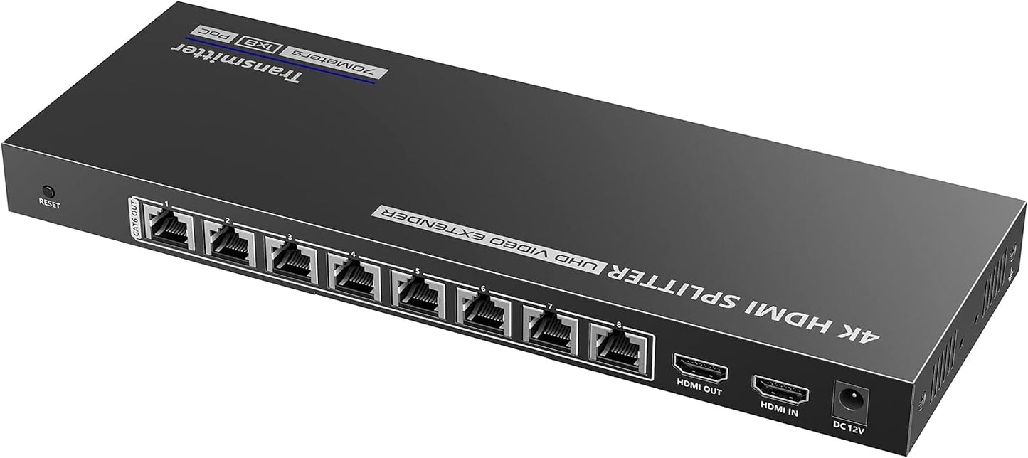 Extender Splitter HDMI 8 vie su Cavo di Rete 70 metri PoC