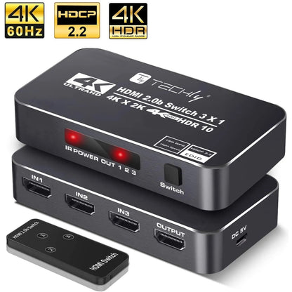 Switch HDMI 2.0b 3in 1out 4K HDR HDCP2.2 con Telecomando