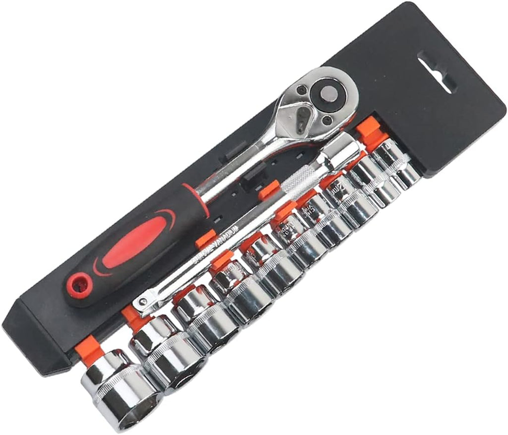 12 Pezzi Set di Chiavie 3/8" Set Cricchetto e Bussole 8mm - 19mm Inserti Esagonali 155MM Cricchetto Reversibile in Cr-V con Pulsante di Scatto Strumento di Riparazione