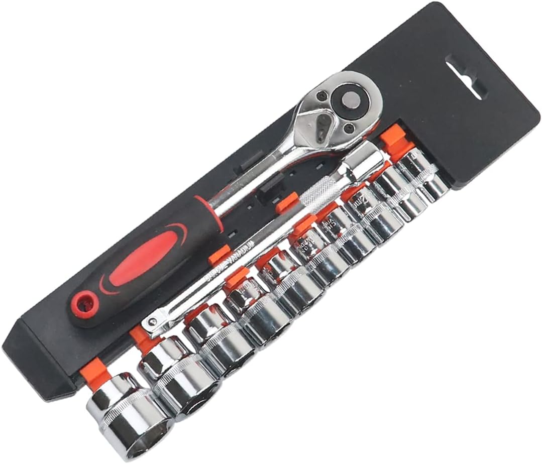 12 Pezzi Set di Chiavie 3/8" Set Cricchetto e Bussole 8mm - 19mm Inserti Esagonali 155MM Cricchetto Reversibile in Cr-V con Pulsante di Scatto Strumento di Riparazione