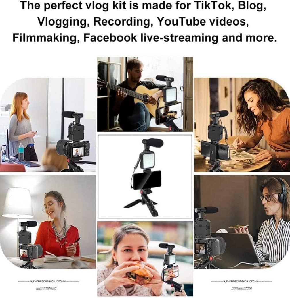 Kit vlogger professionale 4 in 1 treppiede cellulare con microfono e luce led