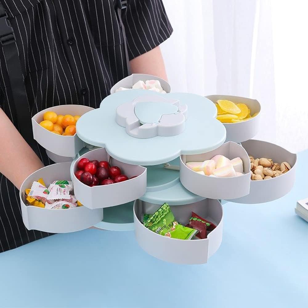 Vassoio rotante per snack vassoio per frutta a forma di fiore creativo piatto a forma di petalo con supporto per cellulare vassoio per snack