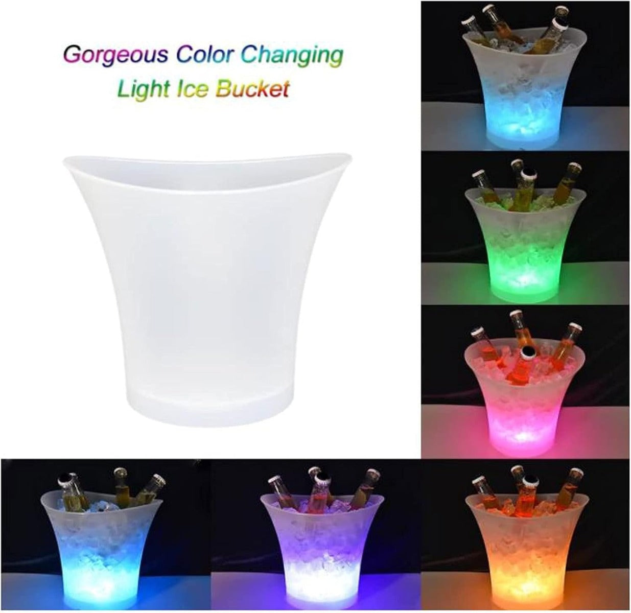 Secchiello per Ghiaccio Smad Mini 7 Litri - Secchiello in Plastica Trasparente con LED Multicolore per Champagne, Vino e Bevande - Ideale per Bar, Discoteche, Karaoke e Feste