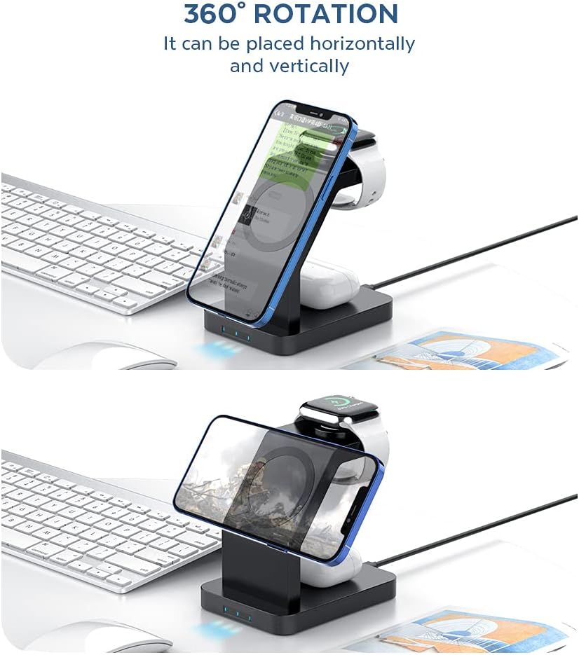 Stazione di ricarica senza fili 3 in 1 con magsafe per apple iphone