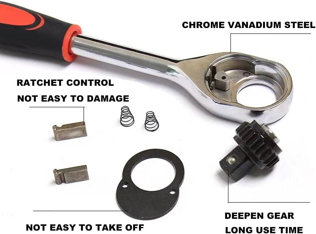 12 Pezzi Set di Chiavie 3/8" Set Cricchetto e Bussole 8mm - 19mm Inserti Esagonali 155MM Cricchetto Reversibile in Cr-V con Pulsante di Scatto Strumento di Riparazione