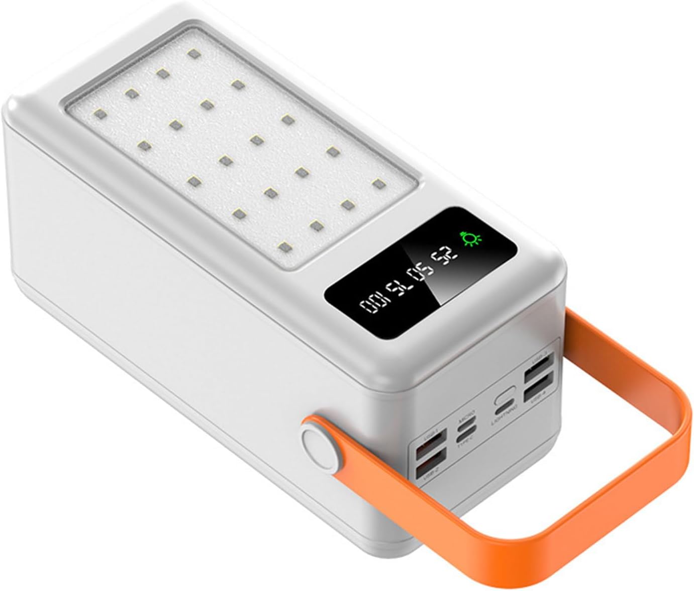 Power Bank Universale 60.000 mAh con Ricarica Veloce, 4 Porte USB, Torcia LED e Faro con 20 LED