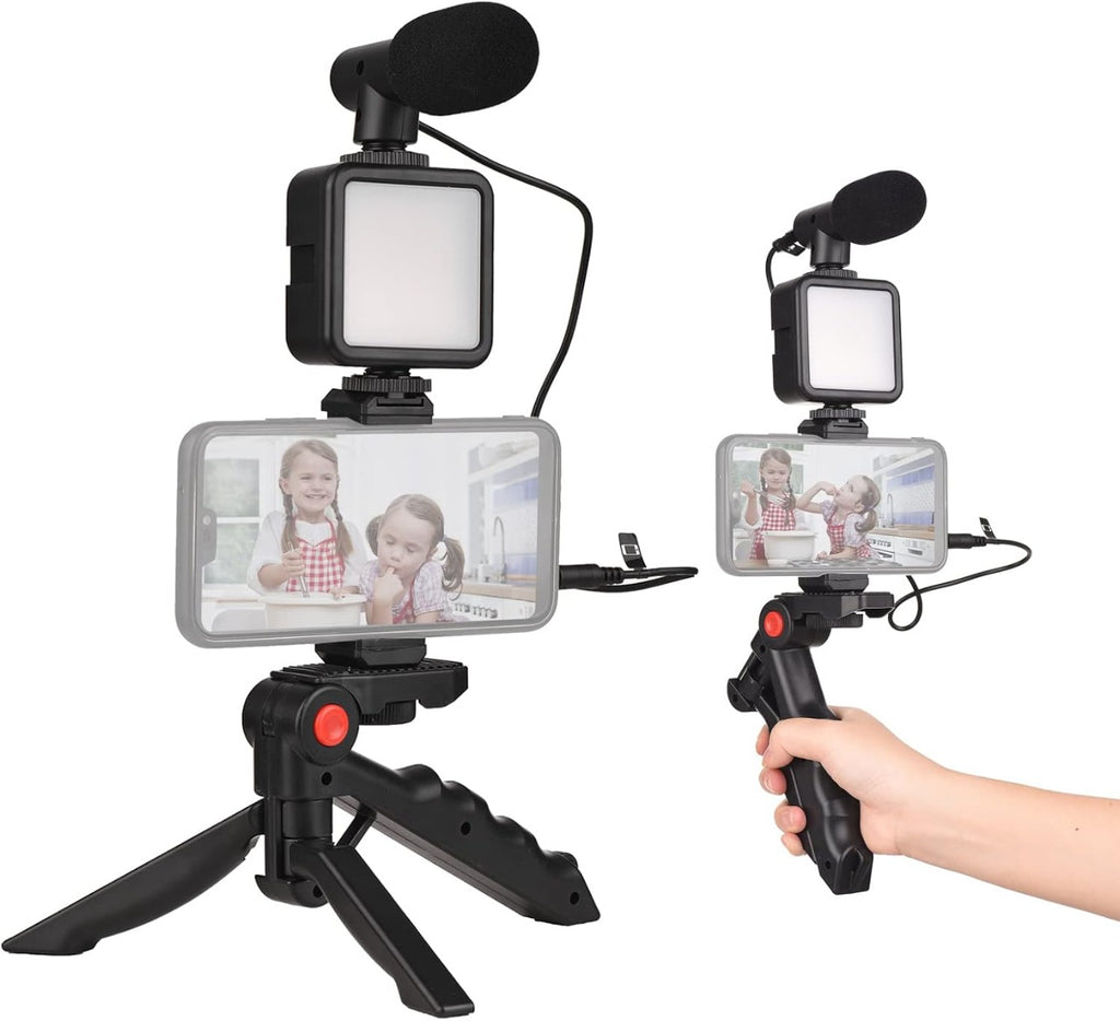 Kit vlogger professionale 4 in 1 treppiede cellulare con microfono e luce led
