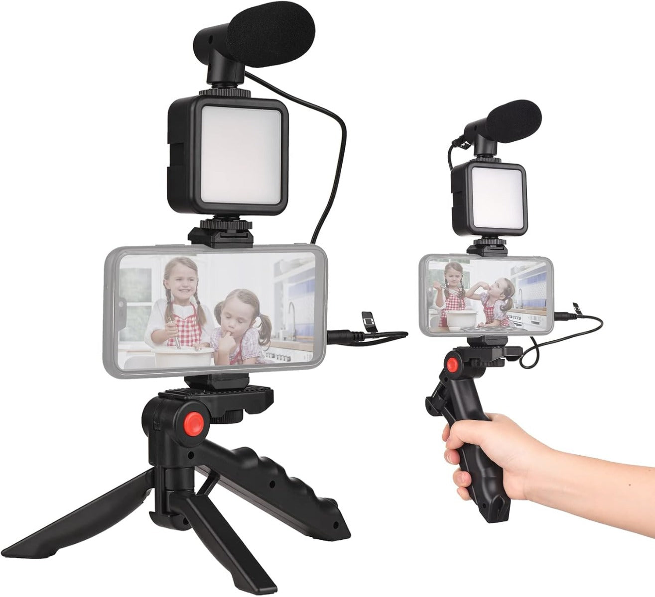 Kit vlogger professionale 4 in 1 treppiede cellulare con microfono e luce led
