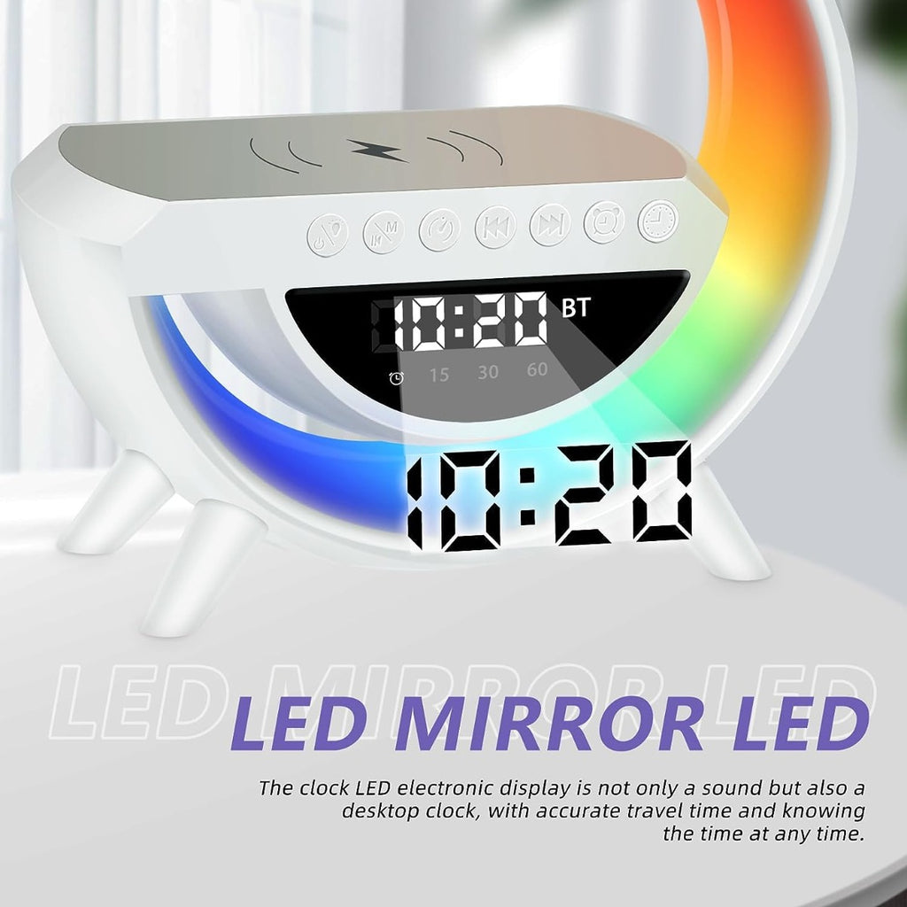 Altoparlante bluetooth luce led con orologio caricabatterie wireless audio lampada a forma di g