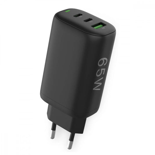 Caricabatterie GaN USB-A e 2 porte USB-C™ Power Delivery 65W Ricarica Rapida Nero