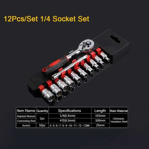 12 Pezzi Set di Chiavie 3/8" Set Cricchetto e Bussole 8mm - 19mm Inserti Esagonali 155MM Cricchetto Reversibile in Cr-V con Pulsante di Scatto Strumento di Riparazione