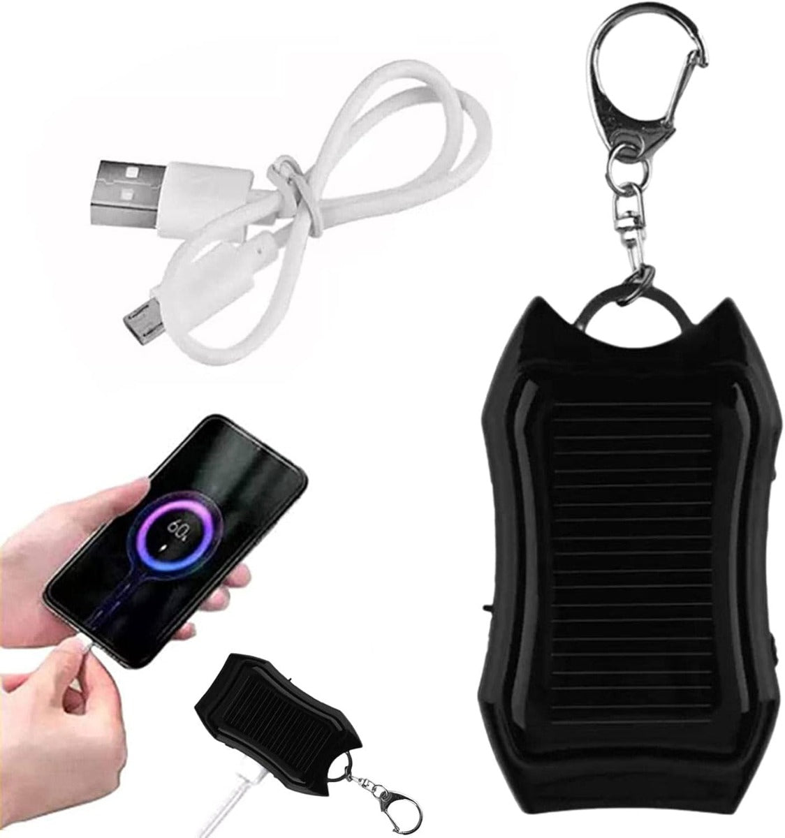Caricabatterie Solare Portachiavi 1500 mAh con Torcia LED Integrata - Power Bank Portatile per Telefonini, Tablet e Dispositivi Elettronici