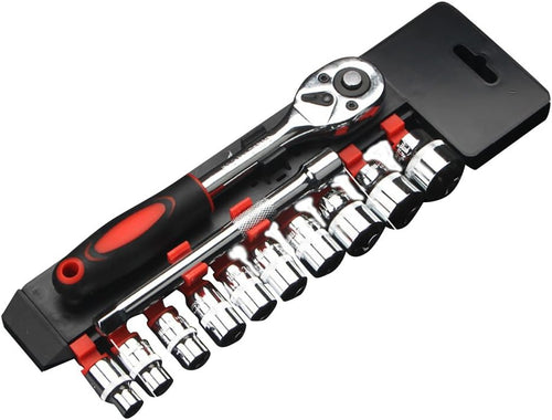 12 Pezzi Set di Chiavie 3/8" Set Cricchetto e Bussole 8mm - 19mm Inserti Esagonali 155MM Cricchetto Reversibile in Cr-V con Pulsante di Scatto Strumento di Riparazione
