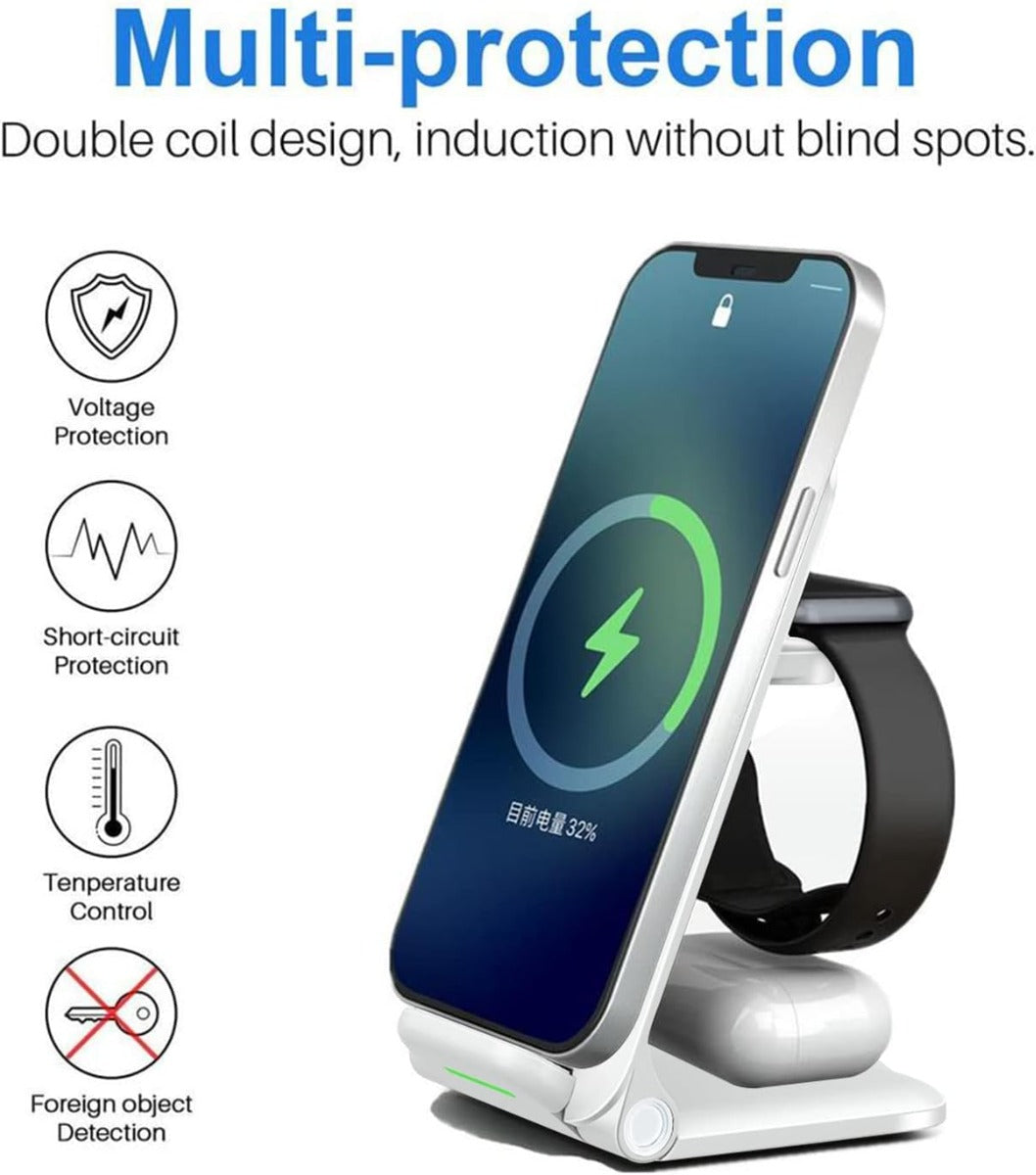 Caricatore wireless 3 in 1 pieghevole stazione di ricarica wireless rapida