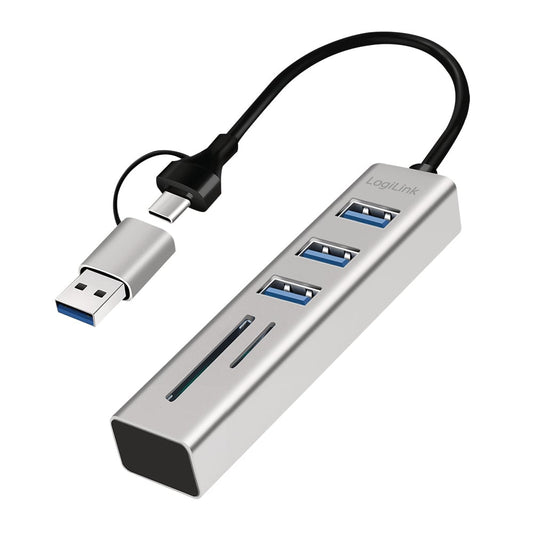 Hub USB 3.2 3 porte USB-A, 2  SD/microSD Alluminio Silver