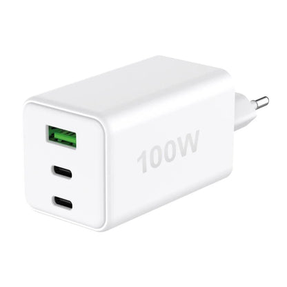 Caricatore Alimentatore GaN 100W 2x USB-C 1x USB-A Power Delivery Fast Charger Bianco