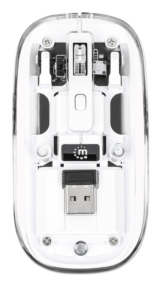 Mouse Ottico Wireless 1600 Dpi con Micro Ricevitore USB Bianco Trasparente