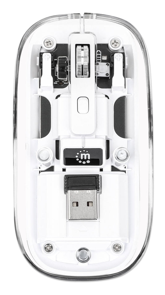 Mouse Ottico Wireless 1600 Dpi con Micro Ricevitore USB Bianco Trasparente