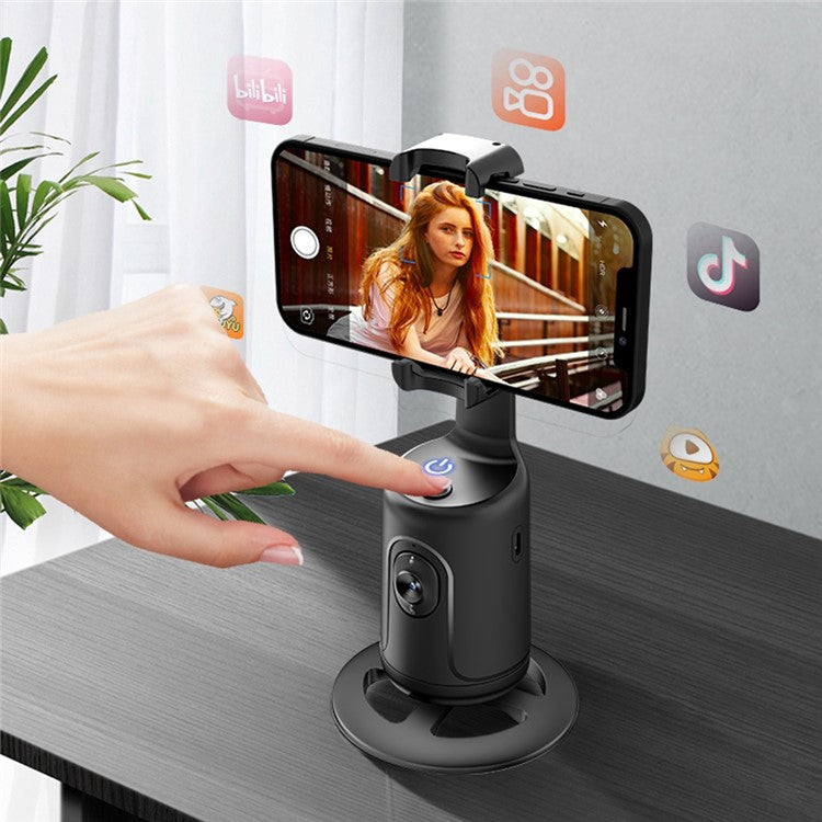 P01 Fotocamera con tracciamento automatico del volto e supporto per fotocamera con rotazione a 360 gradi, supporto per rilevamento del movimento del telefono con scatto intelligente per video in streaming vlog live