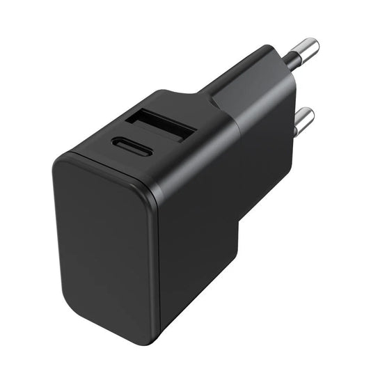 Caricatore Alimentatore USB-C&trade; e USB-A da Muro per Smartphone e Tablet Nero