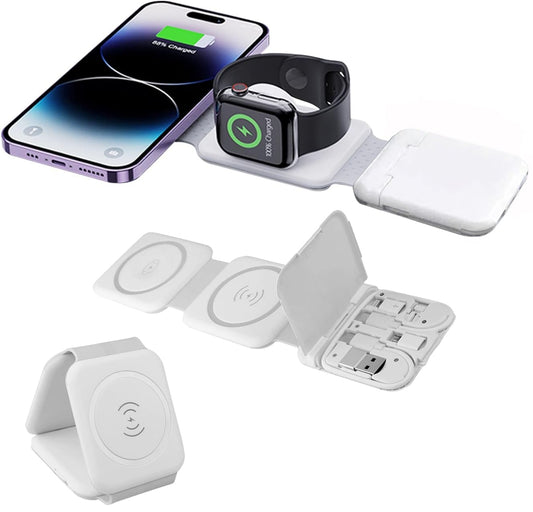 Stazione di Ricarica Wireless Qi Magnetica Pieghevole per Smartphone e Smartwatch