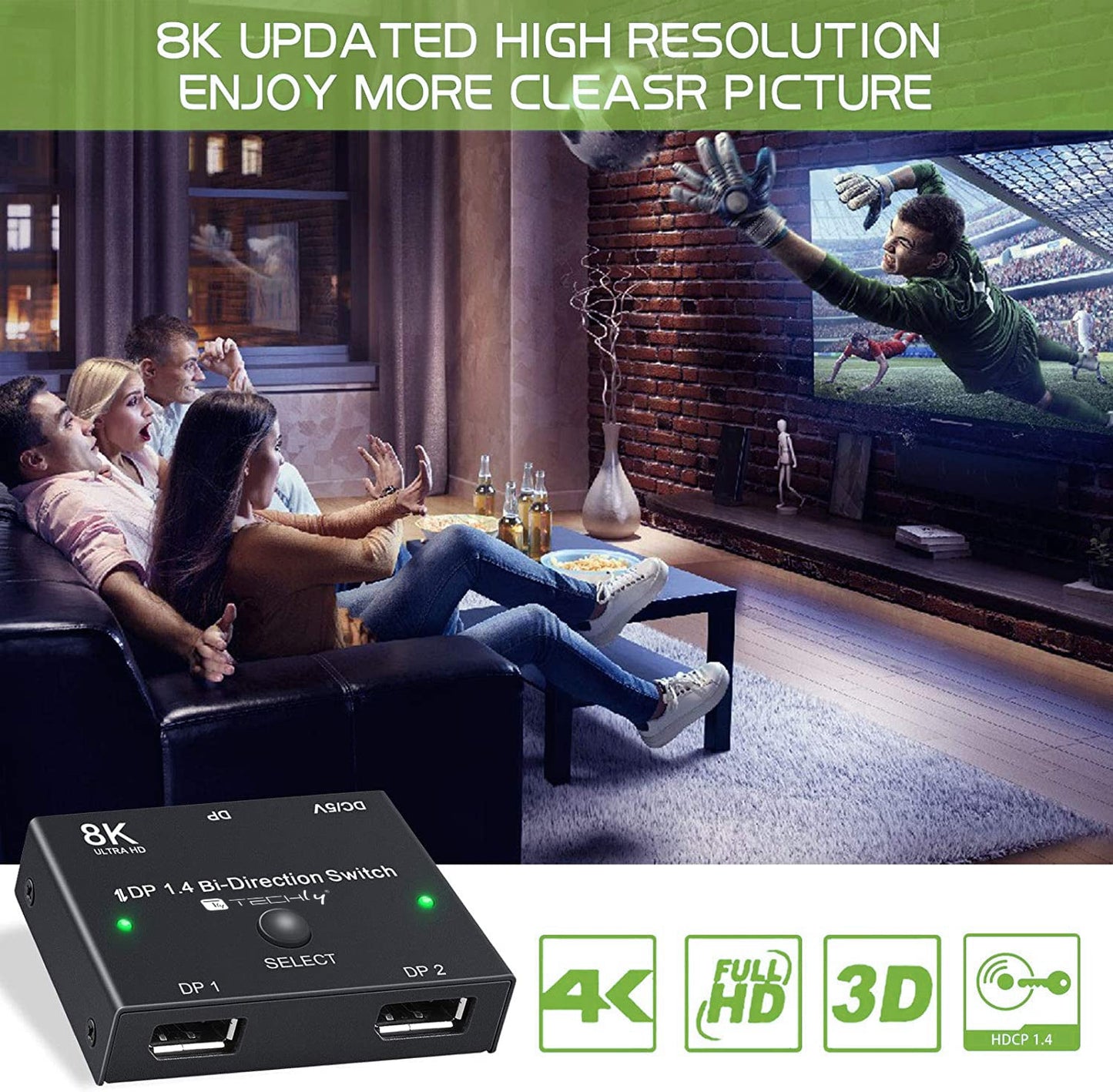 Switch Bidirezionale Convertitore Splitter DisplayPort 8K DP1.4 per Sorgenti Multiple e Display