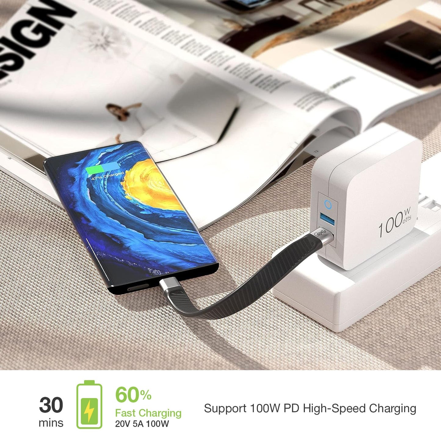 Cavo Corto Piatto USB-C Maschio a USB-C Maschio E-Mark Ricarica Rapida FPC 12.4 cm