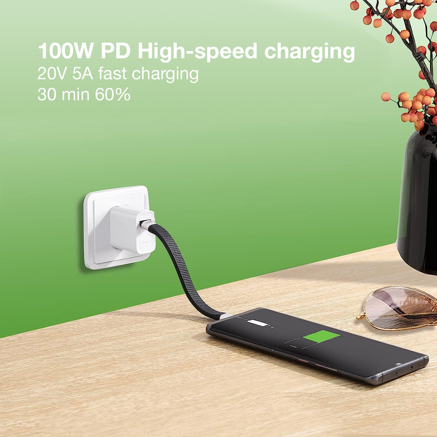 Cavo Corto Piatto USB-C Maschio a USB-C Maschio E-Mark Ricarica Rapida FPC 12.4 cm